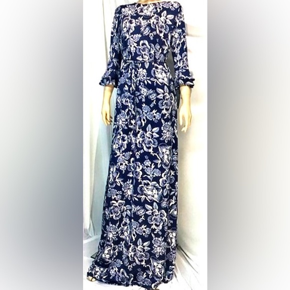 DEVORAH'S SECRET Modest Maxi Dress Navy Fleur Plus Size - Picture 2 of 2